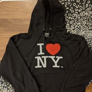 I Love NY hoodie , size medium , distressed but lightly worn (can fit up to XL )